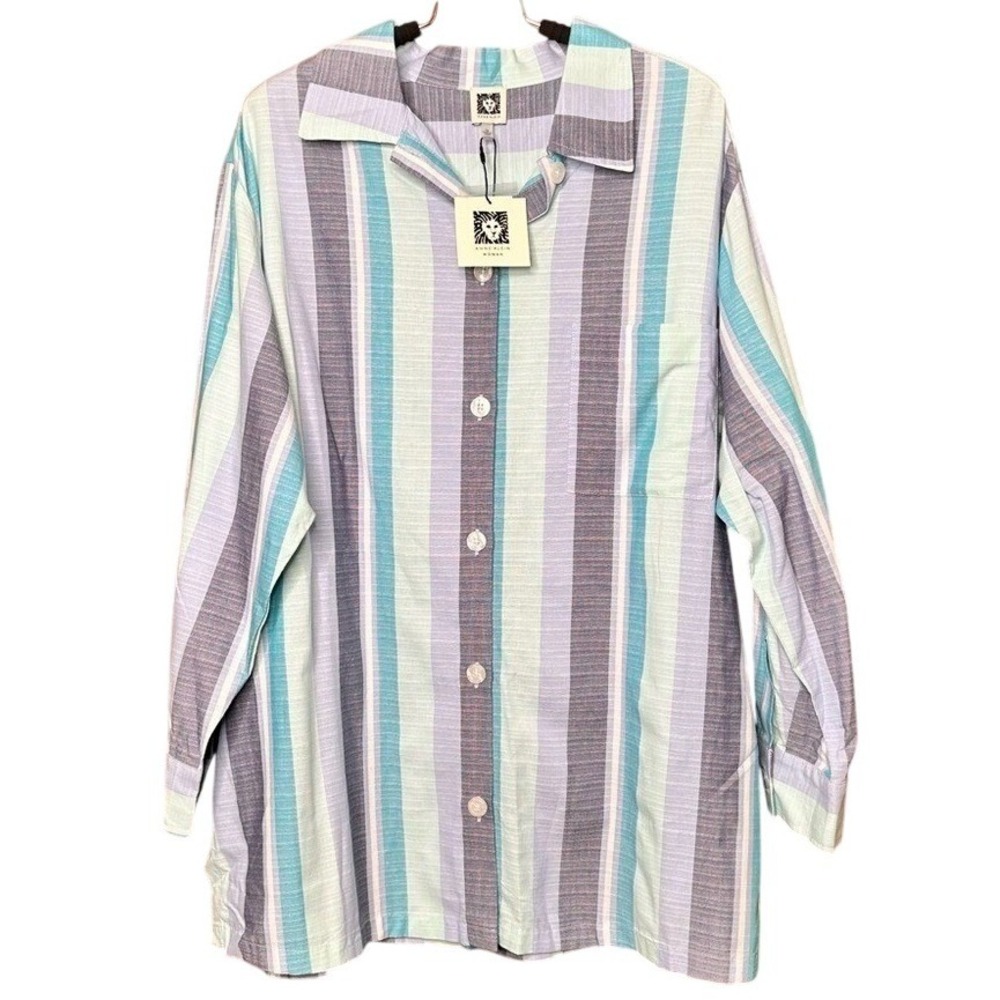 NWT Romantic Business Casual Tunic Anne Klein Women 1X Pastel Button Down Blouse